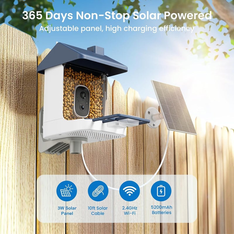 ACCULENZ Smart Bird Feeder with Camera, 1.8L Solar Powered Bird Feeders for Outdoors, 2K AI Identify 10,000+ Birds Species, Birds Feeder Camera IP65 Instant Notification, Ideal Gift for Avian Lovers - Image 5